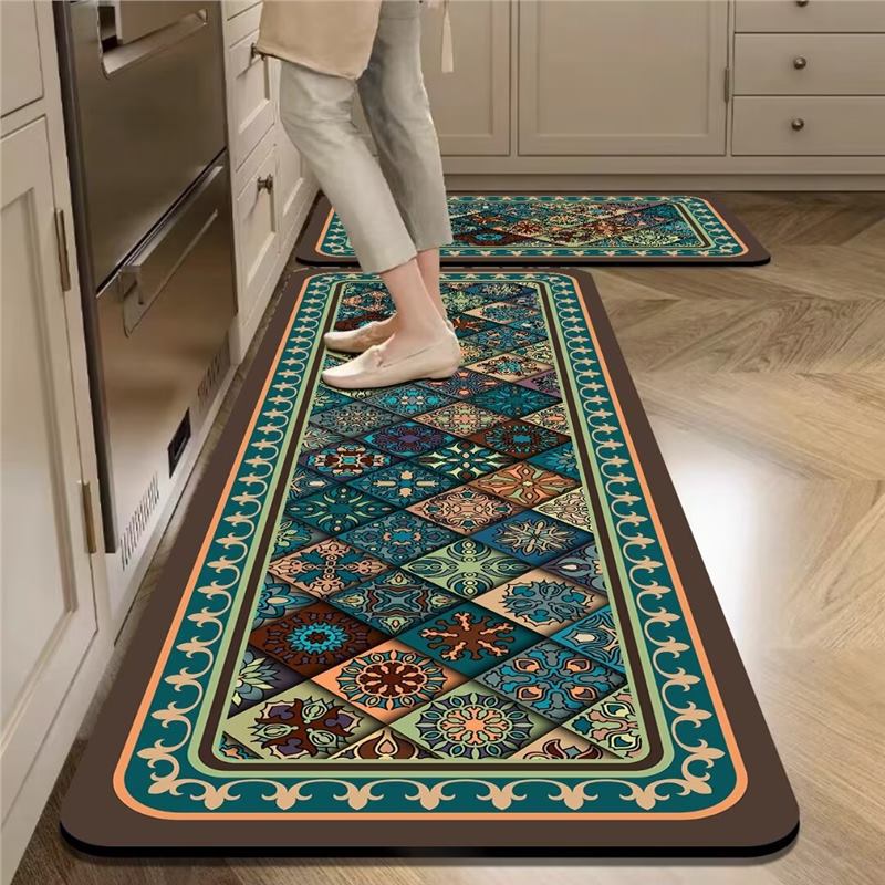 Kitchen Floor Mat Non-Slip, Oil-Proof, Waterproof, Wipe-In, Household Dirt-Resistant Door Mat, Long Carpet Mat