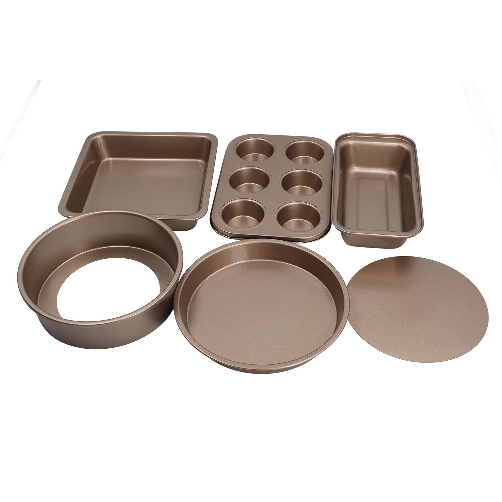 

6pcs Baking Mold Set Loose Bottom Anti Stick Carbon Steel Cake Pizza Bread Pan for Home Kitchen Gold L золотой
