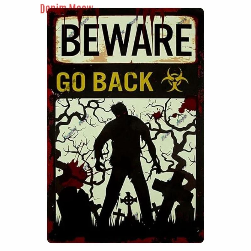 Vintage Witch Halloween Wall Art Poster, No Trespassing Metal Sign, Warning Tin Plates for Gift, Bar Party, Room Decoration WY68