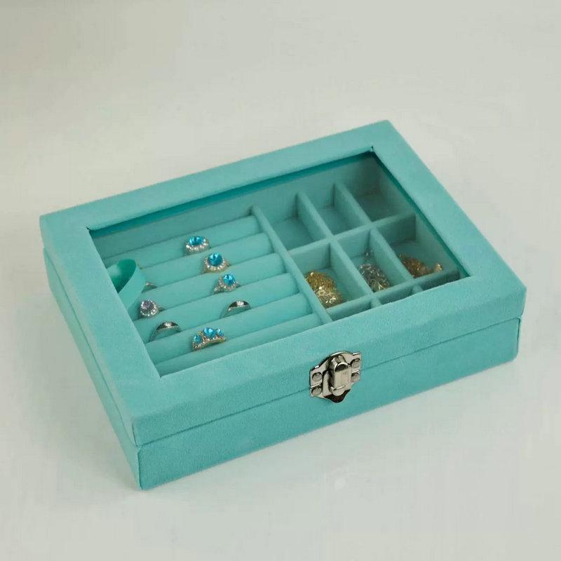 

Velvet Jewelry Box 4 Colors Necklace Ring Storage Organizer Travel Jewelry Organizer with Top Glass Lid for Women Girls Gift синий