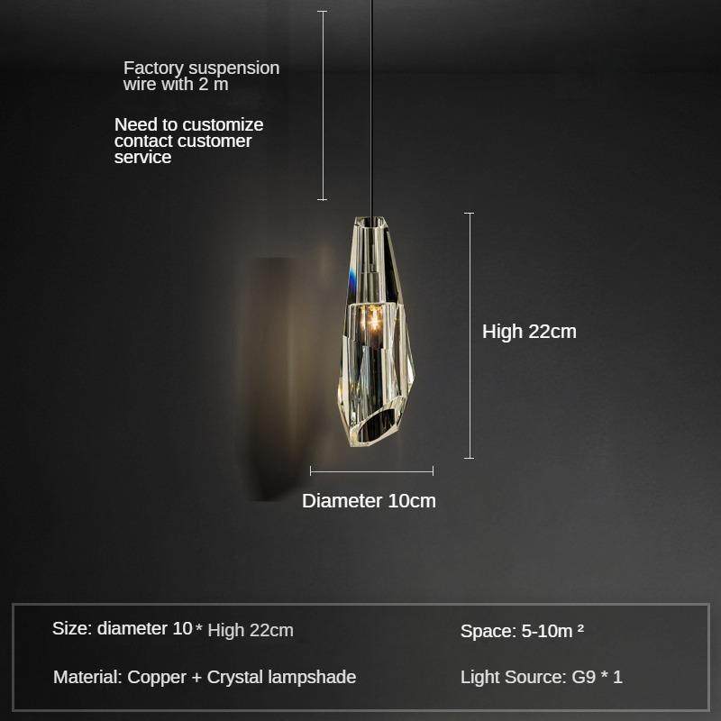 Full Copper Light Luksus Krystall Nattbordslampe Soverom Enkelt og kreativt Restaurant Bar Disk Balkong Langt Dekorativt lys