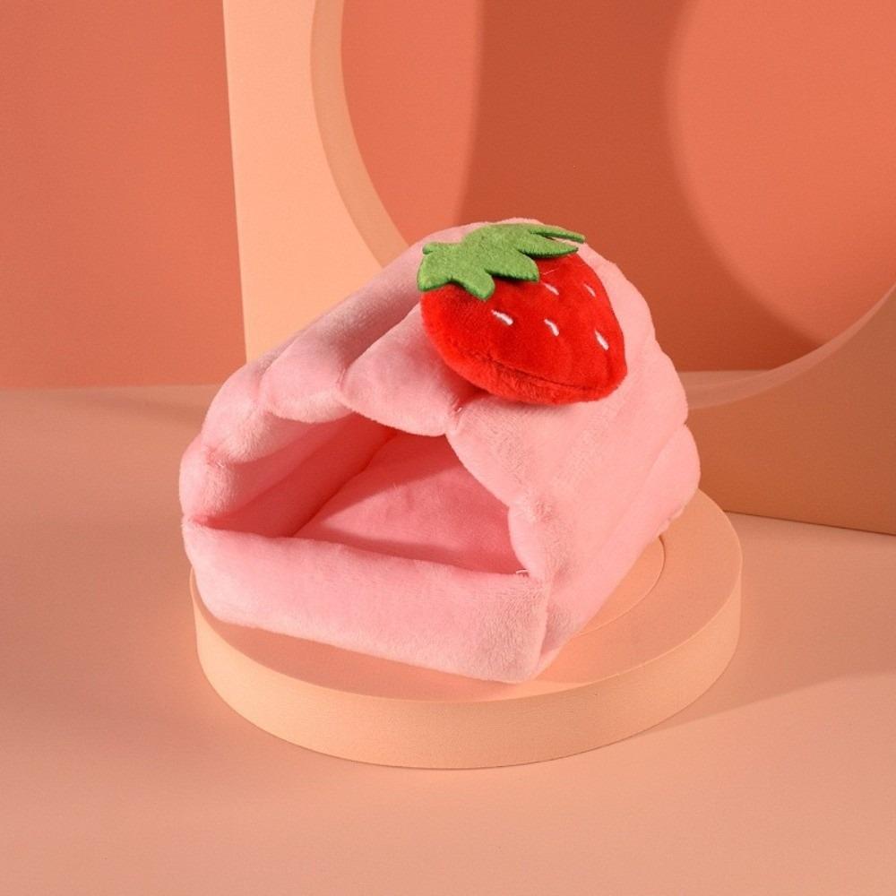 

Warm Hamster Cotton Nest Thickened Cartoon Small Pet Sleeping House Strawberry Design Windproof Animal Rest Shelter