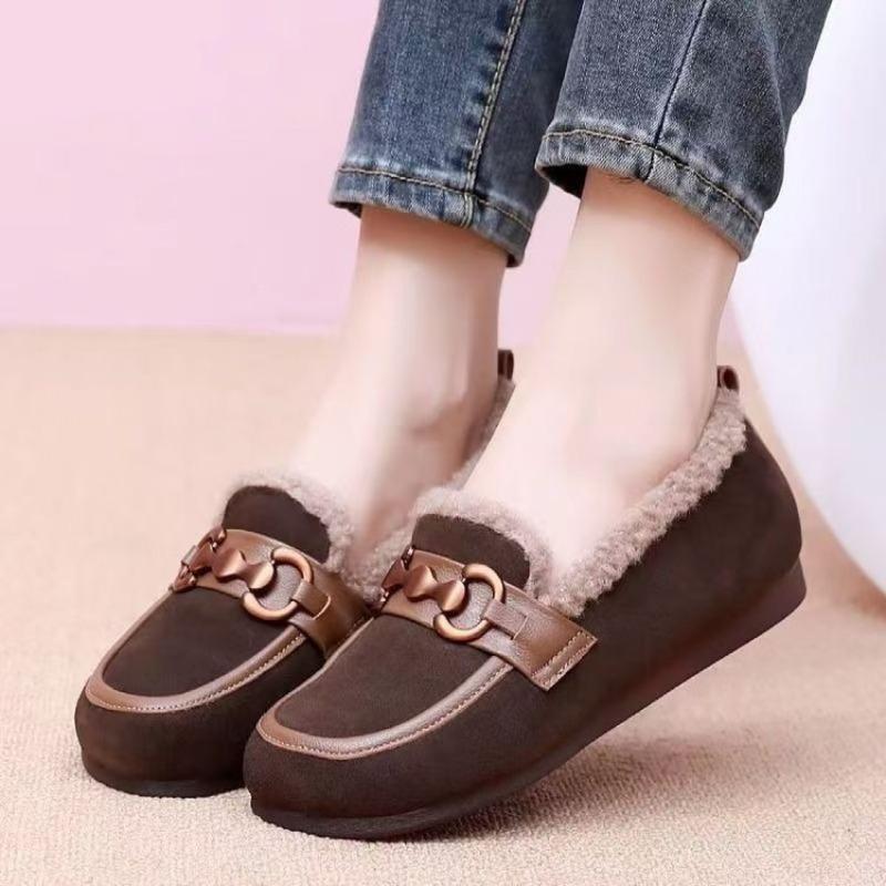 Mao Mao shoes women wear new soft-soled one-pedal Doudou shoes with velvet thermal cotton shoes in winter