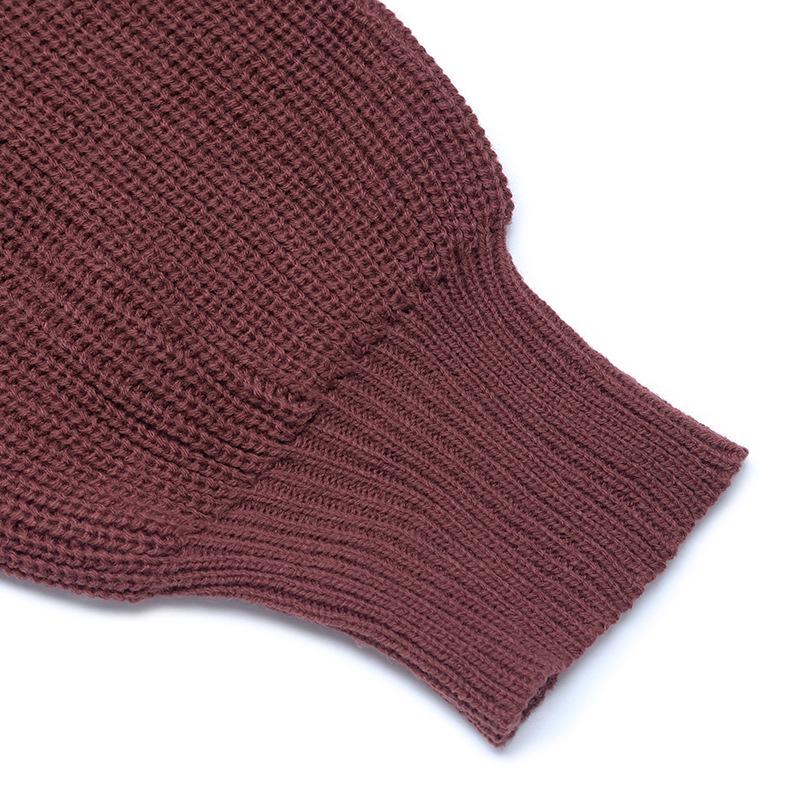 Rochie Tricotată Retro cu Mâneci Lanternă și Decolteu în V - Stil European și American de Toamnă/Iarnă