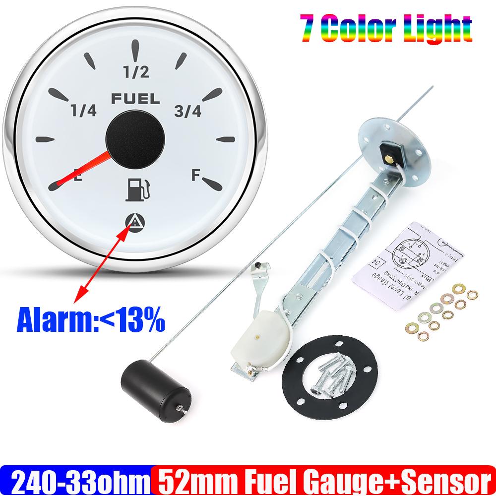 ZMFJH 2"52mm Fuel Level Gauge with Flashing Alarm 0-190ohm 240-33ohm 0-90ohm Fuel Sensor Car Boat Oil Tank Meter 7 Color Light