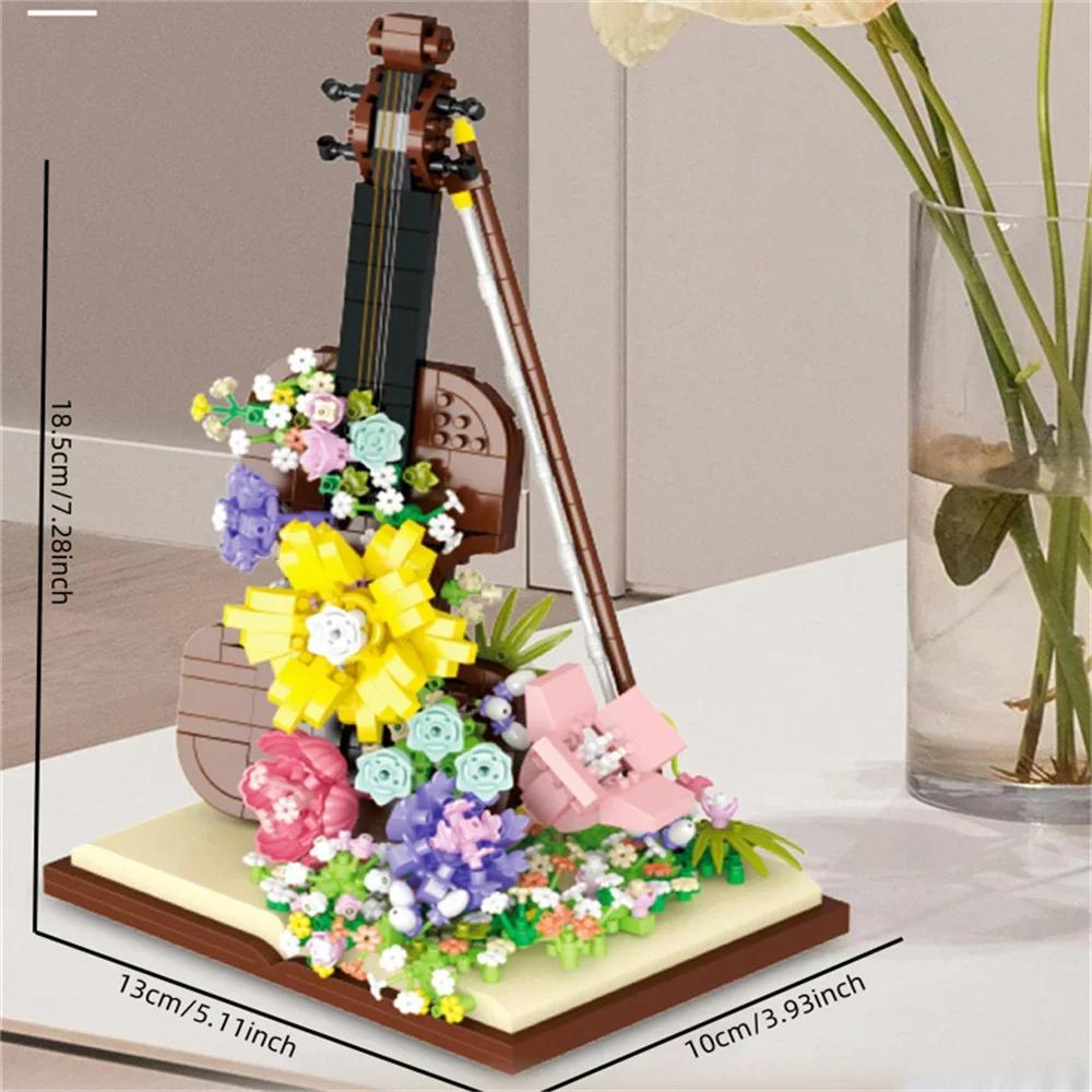 Botanical Violin Building Set -DIY Educational STEM Toy with Blooming Details, Perfect Home Decor & Birthday Gift for Music Fans