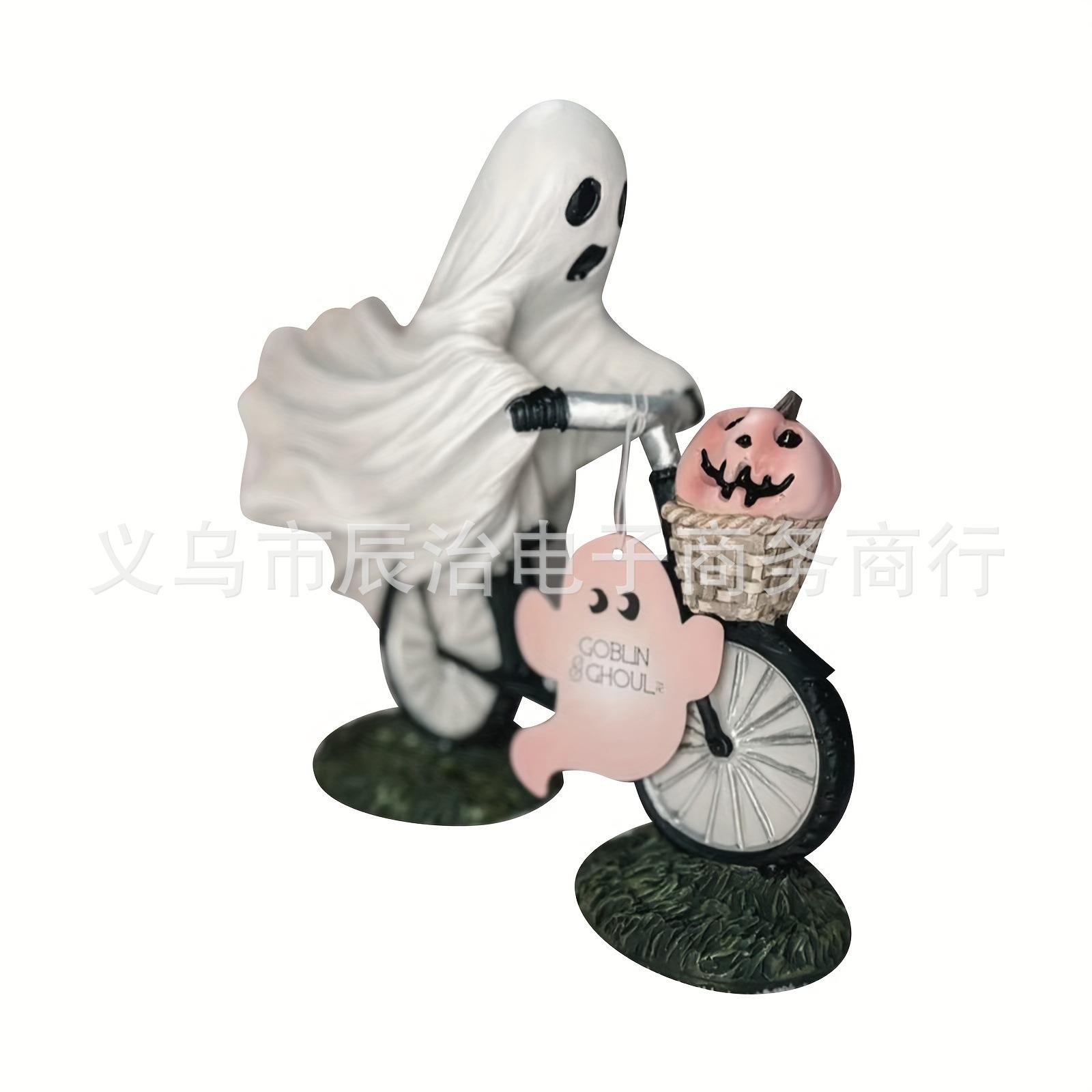 Decorated ghost pink pumpkin with goblins and ghouls riding party scene home