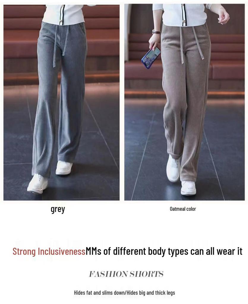 Women's High-Waisted Slimming Corduroy Pants - Narrow/Wide-Leg, Plus Velvet, Autumn/Winter, Long Casual Straight-Leg