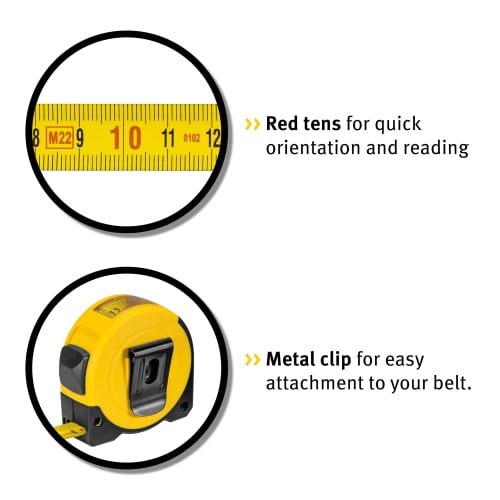 STABILA Pocket Tape Measure BM 150, 3M, Metric Scale, Direct-Reading Window, Shatterproof ABS Housing, Movable Start Hook, Belt Clip, Intermediate Acc