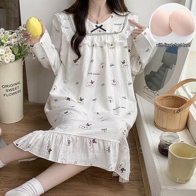 Robe de nuit longue en coton nuage à lacets pour femme - Amincissante et confortable - Avec coussinets de poitrine