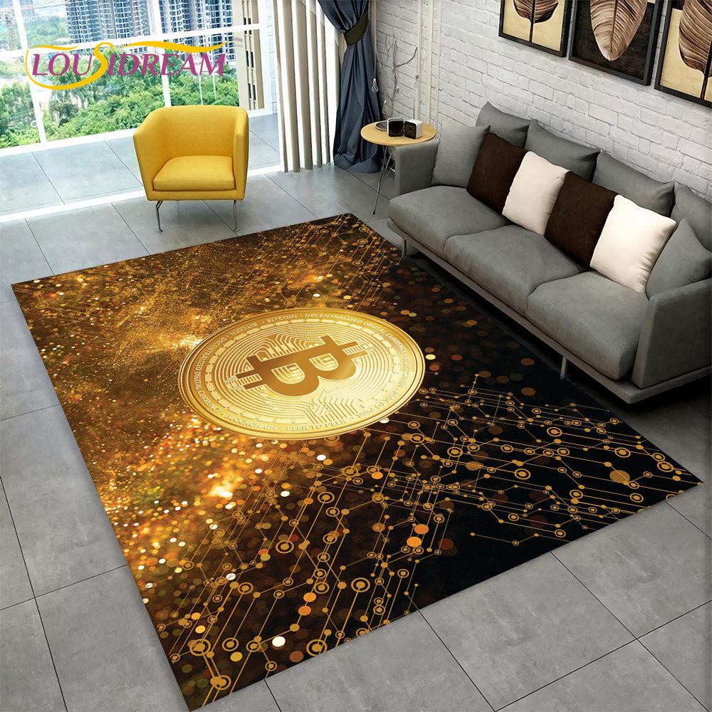 Covor 3D pentru monedă virtuală Bitcoin, mare, covor pentru sufragerie, dormitor, canapea, cameră de joacă, covoraș, covoraș anti-alunecare pentru copii