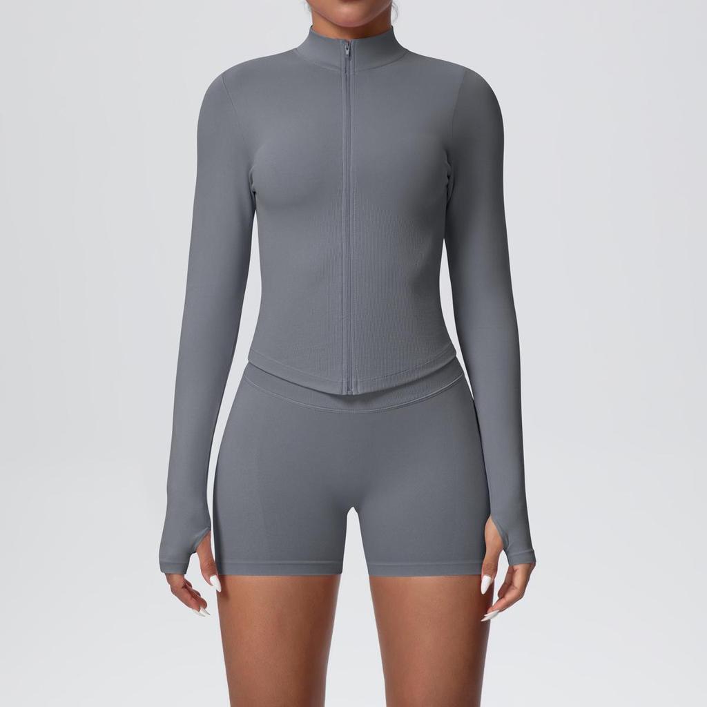 Women's Seamless Stand Collar Zip-Up Yoga Set with High Waist Leggings