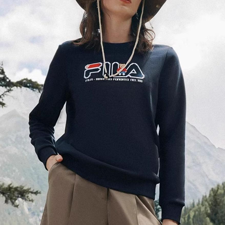 FILA ORIGINALE Logo Casual Classic Crew Neck Thickened And Fleece Lined Long Sleeved Pullover Sweatshirt Women's F51W248290F-NV