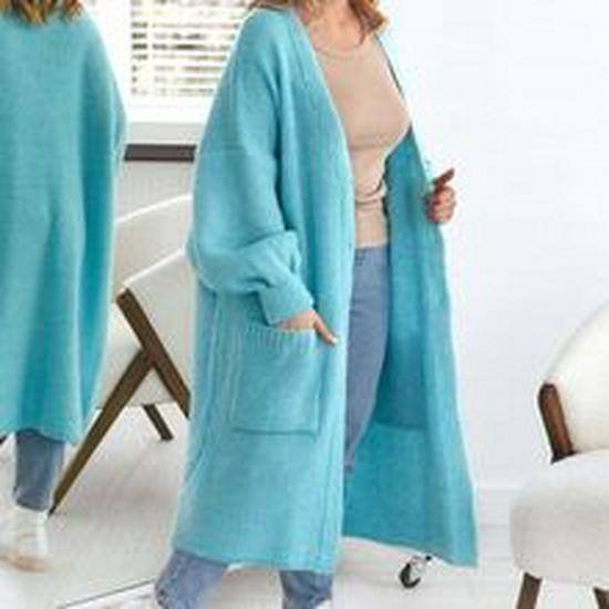 2025 Women's Mid-Length Thickened Lapel Pocket Knit Cardigan Sweater Coat