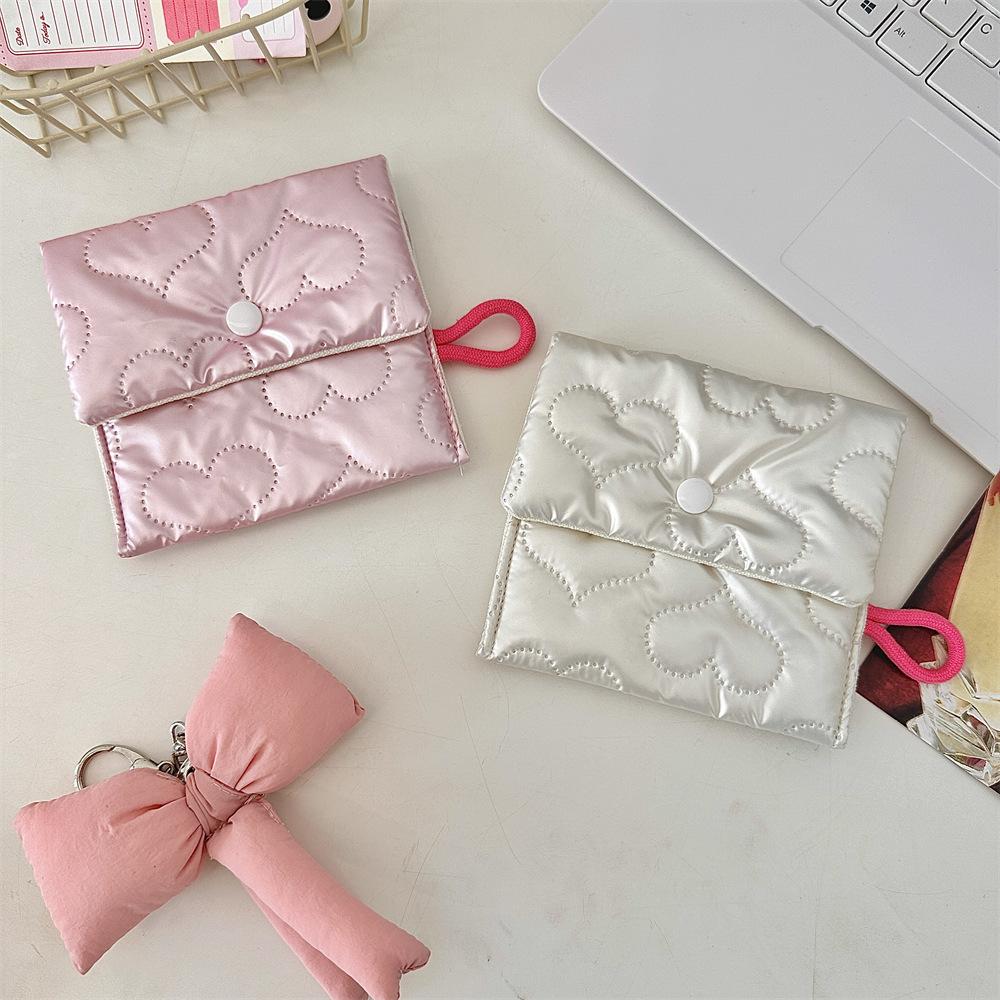 Silver Lingge Bow Pattern Coin Purses Small Sanitary Napkin Coin Wallet Lady Girls Earphone Coin Key Money Storage Bag Pouch