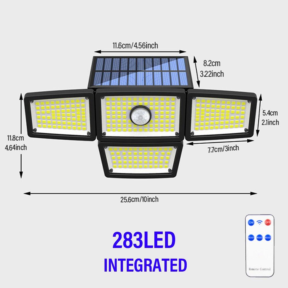 

283 светодиодных солнечных уличных светильника, прожектор с датчиком движения, с дистанционным управлением и 5-метровым удлинителем, 3 режима, для патио, гаража