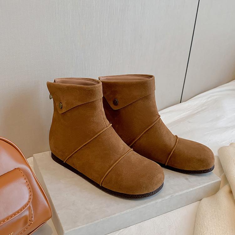 Leather Short Boots Women's 2025 Autumn and Winter New Niche Design Sense Lapel Boken Boots Inner Height Increase Martin Boots