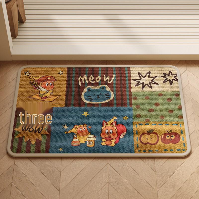 Cartoon Non-slip Bathroom Absorbent Mat - Hemp Woven Toilet Rug
