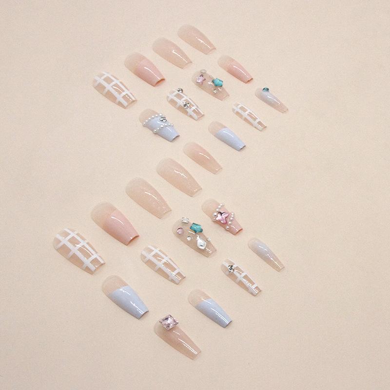 French pearl star diamond plaid pile diamond European and American ins style wearing nail piece