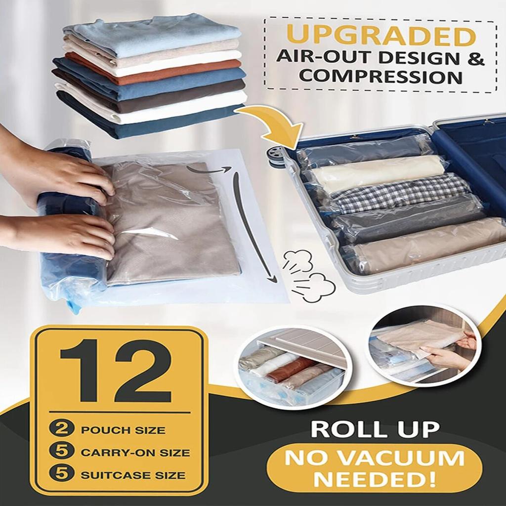 Multiple Sizes Vacuum Storage Bags Hand Roll Durable Space Saver Bags For Clothes Clothing Travel Accessories Suitcase Organizer
