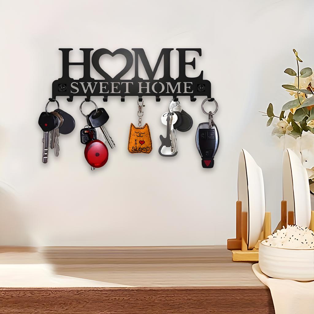 1PC Black Metal Key Holder Wall Mounted Key Holder Sweet Home Design Style Key Holder with 10 Hooks