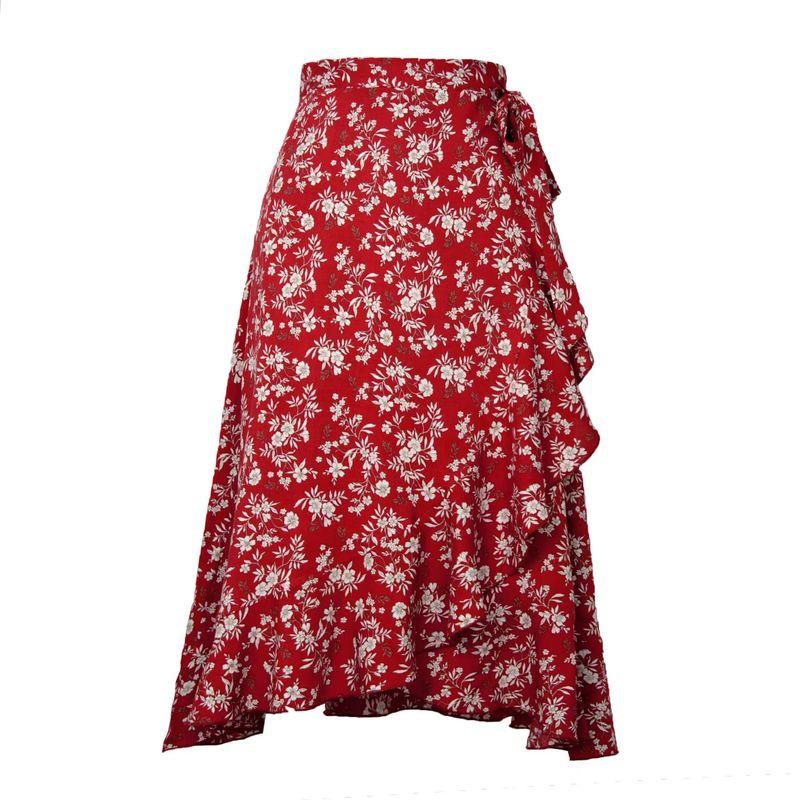 

Fashion One Piece Print Shoelace Holiday Beach Dress Casual Skirt Printed Lace-up Skirt Print Red S