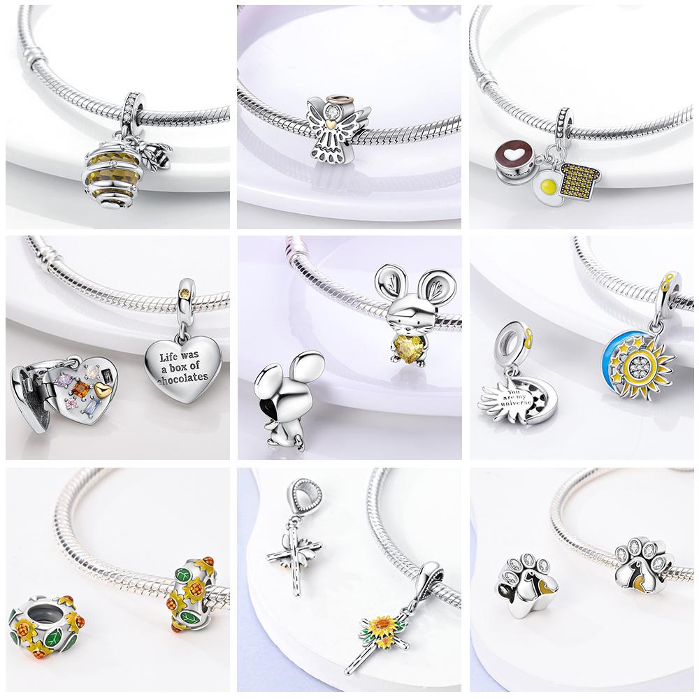 Copper Plated Fit Original Bangle Charms Yellow Series Sunflower Charm Pendant Dangle Beads Bracelet Necklace Diy Jewelry Gift