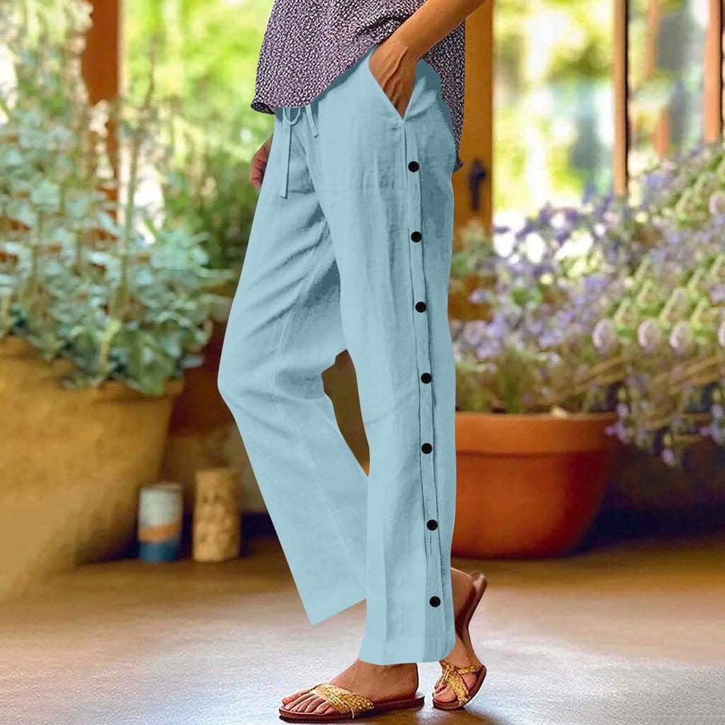 Women's Casual And Fashionable Color Loose Pants With Pocketes