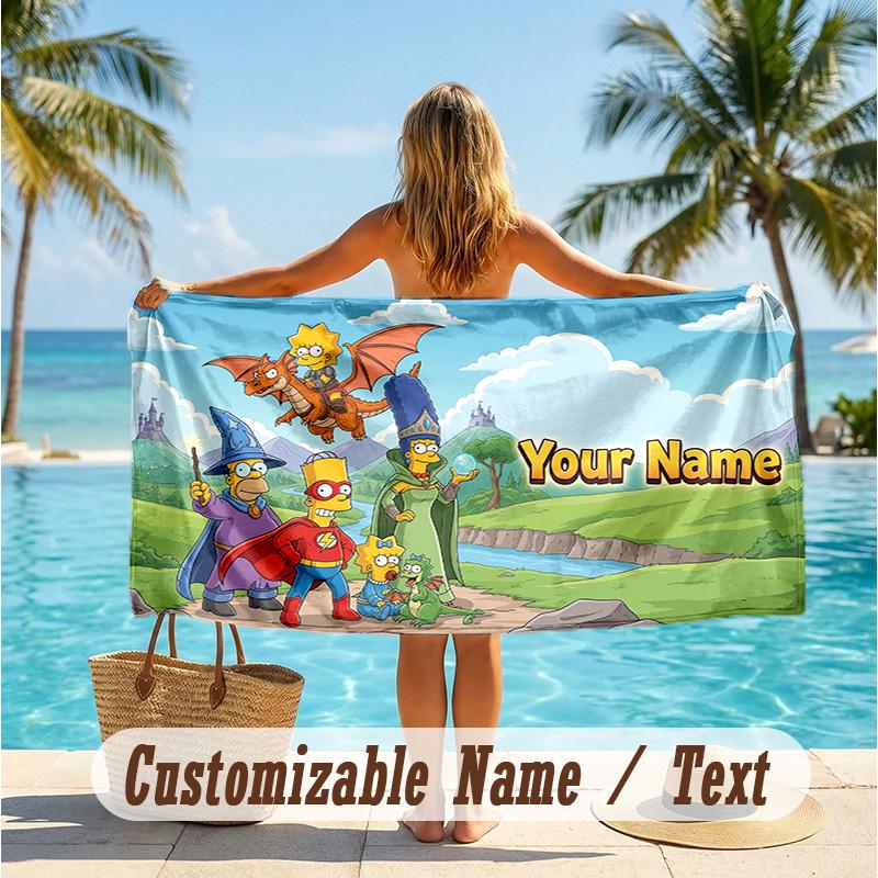 Custom Text Beach Towel, Soft Absorbent Swimming Multi-use TowelThe Simpsons