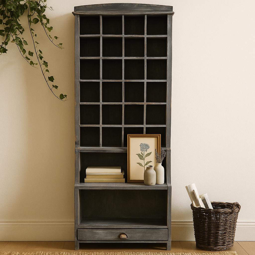 Display Storage Cabinet Grey Wash Distressed Wood