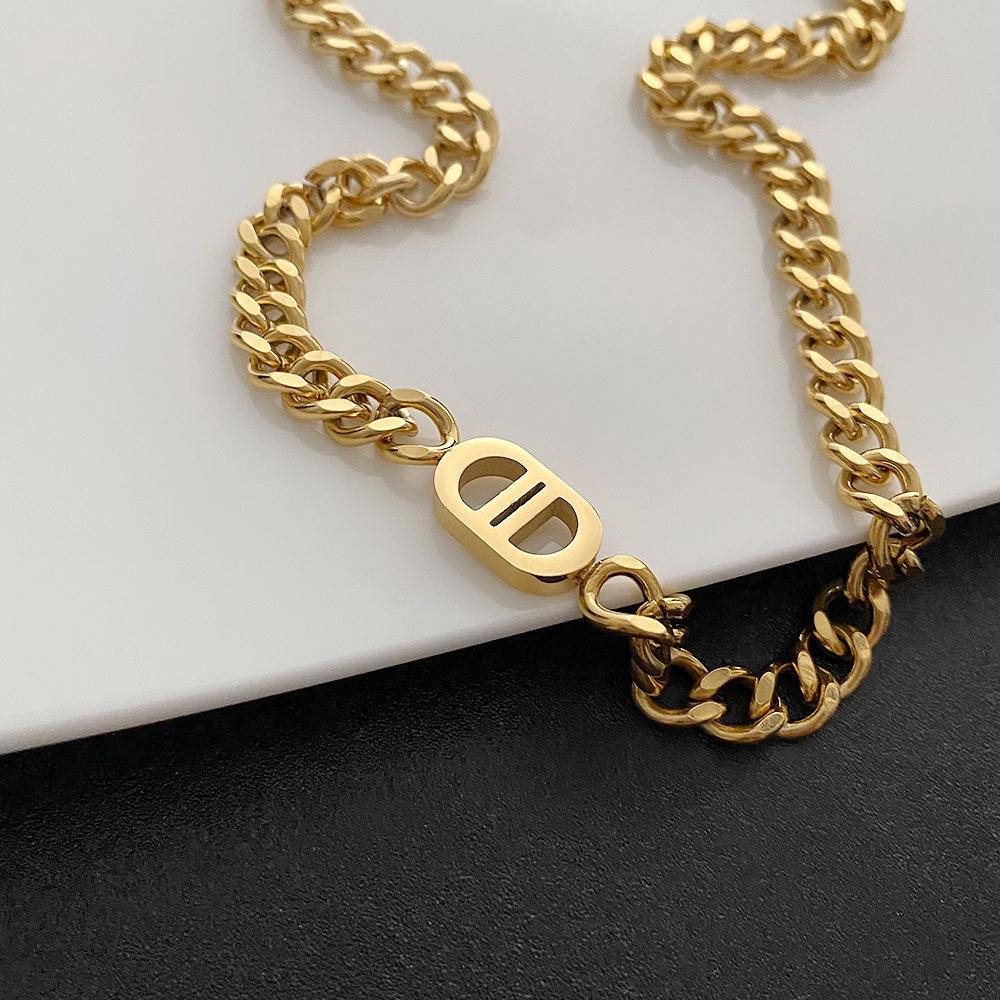 Titanium Steel Non-Fading Women's Hip-Hop Cuban Chain Necklace - Trendy European & American Street Style Clavicle Accessory