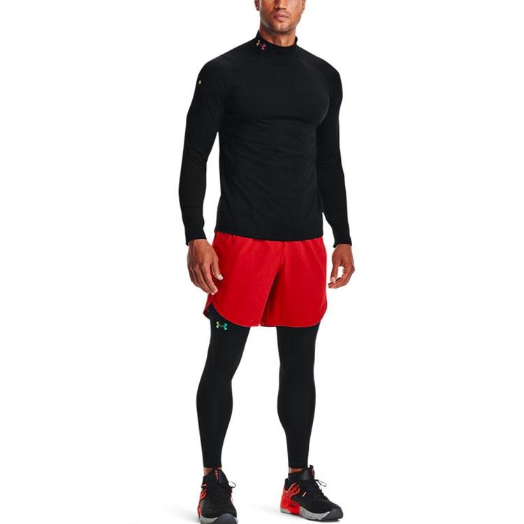 Under Armour Rush Series Solid High Collar Sports T-Shirt Men Tops Black 1366059-001