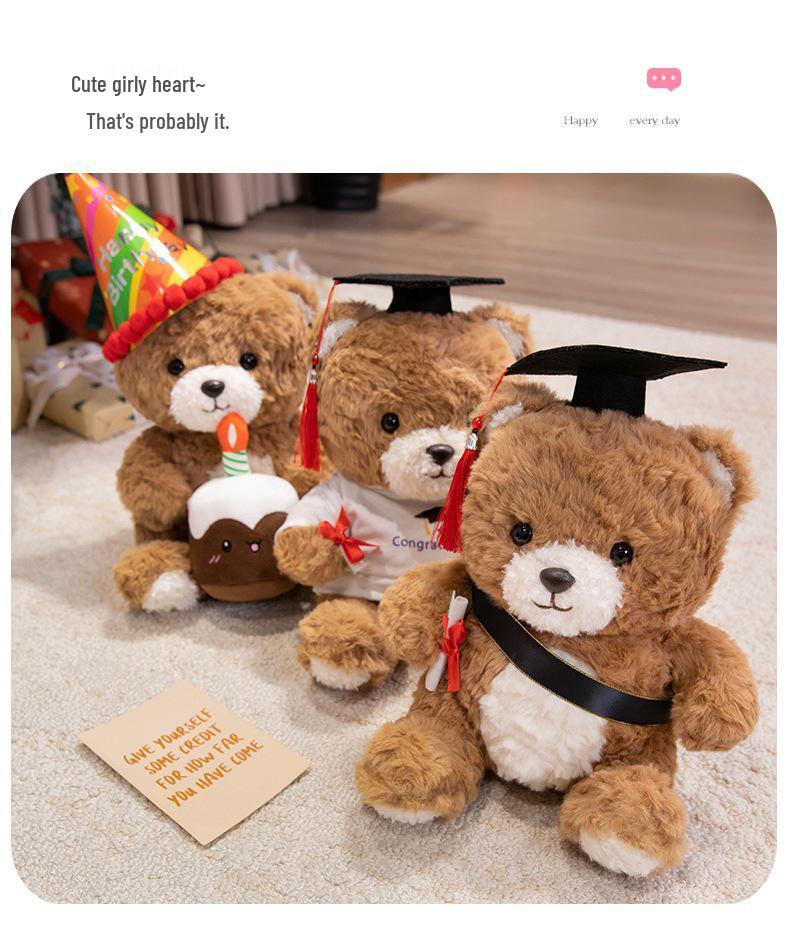 Graduation Teddy Bear Plush Toy - Cute Dr. Cake Bear Stuffed Animal Gift for Girls' Birthday
