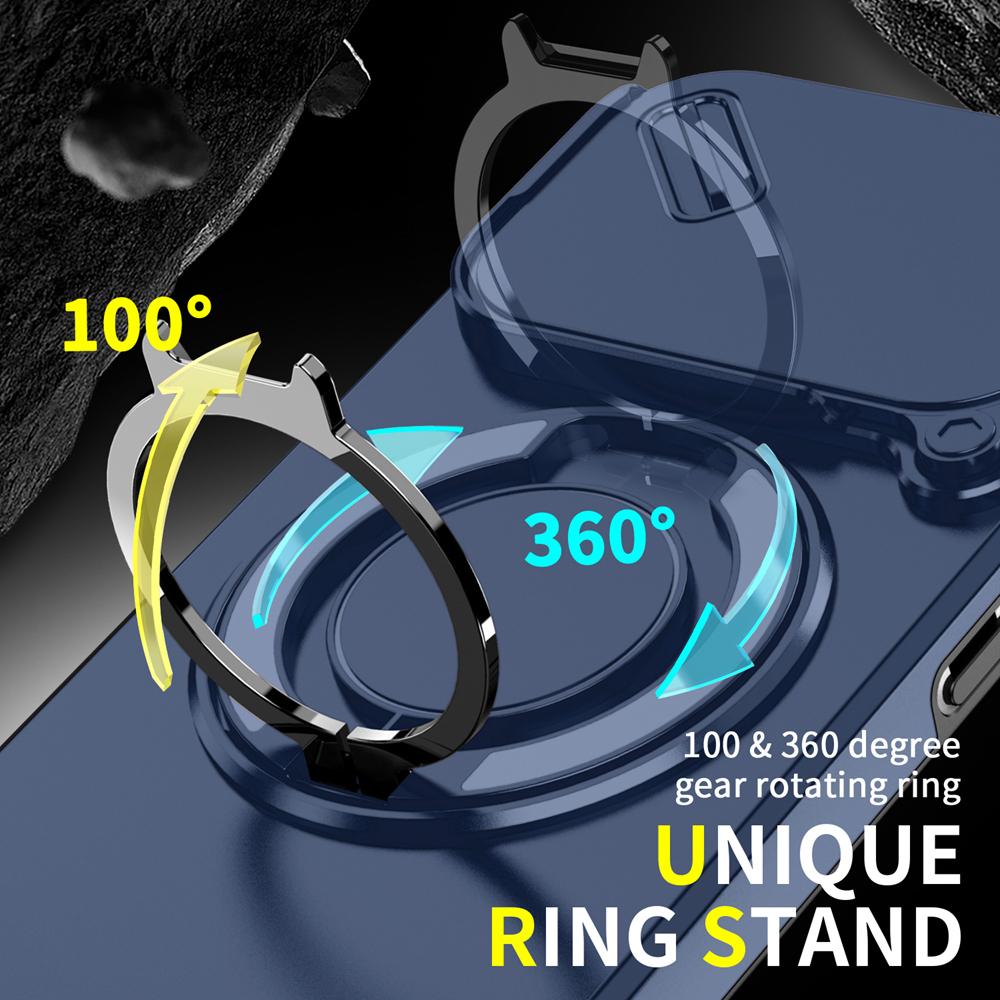 KEYSION 360° Rotating Ring Stand Phone Case for iPhone 17 Pro Max Silicone+PC Slide Camera Protection Magnetic Shockproof Cover
