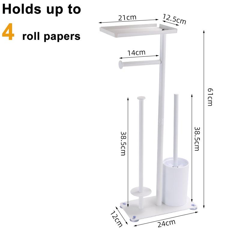 Floor-Standing Bathroom Tissue and Brush Holder with Vertical Storage Rack