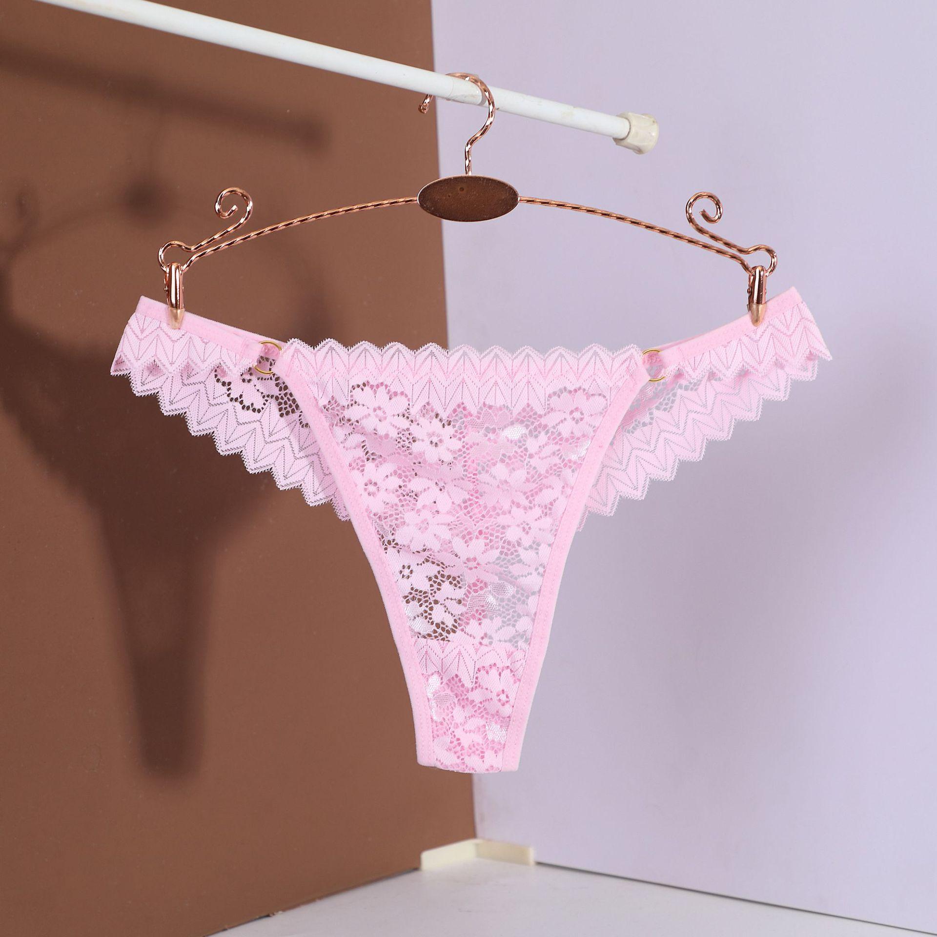

Ladies Spring and Summer Fashion Temptation Hot Waist Hollow Lace Jacquard Thong Underwear L рожевий