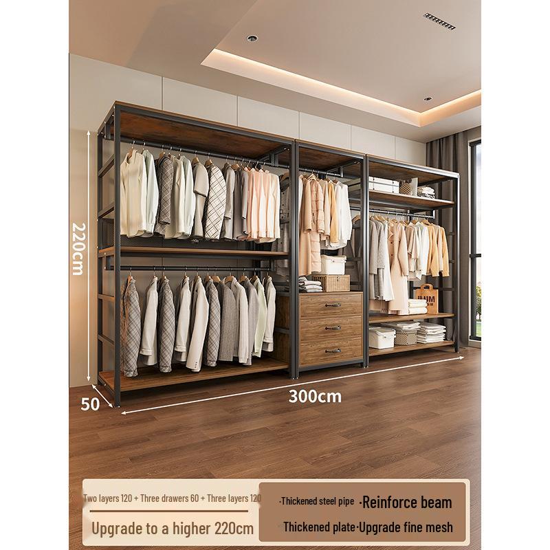 Metal Walk-In Wardrobe: Floor-Standing Clothes Rack, Open Garment and Hat Rack, Bedroom Shelf Assembly