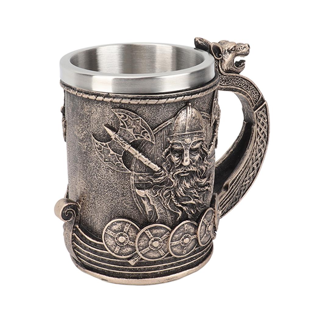 Viking Beer Mug Vintage Large Capacity Stainless Steel Liner Mug Resin Process Ornaments for Beer