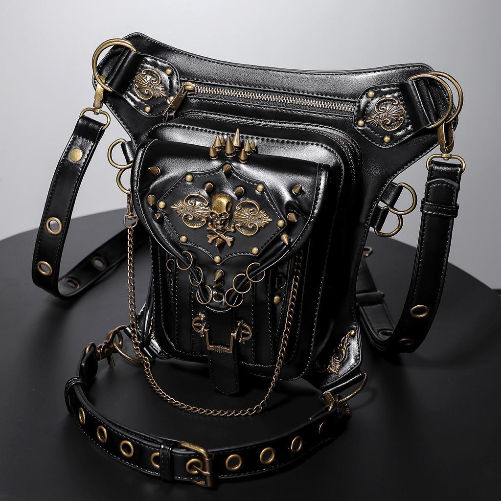 Steampunk Motorcycle Bag, Skull Retro Single Shoulder Crossbody Bag, Multifunctional Mobile Waist Bag
