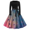 Women's Fashion O-Neck Casual Slim Fit Halloween Printed Long Sleeve Dress