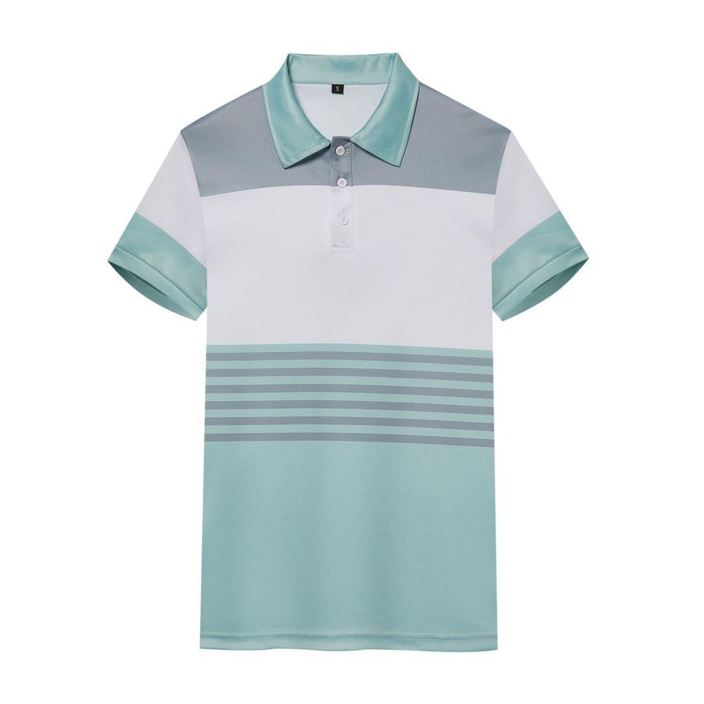 New Men's Casual POLO Shirt Digital Printing Striped Buttons Lapel Top Loose Versatile Short-sleeved T-shirt Tops