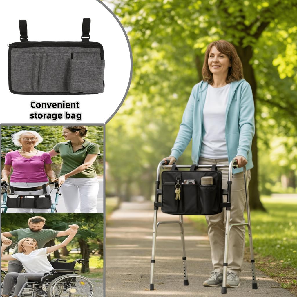 Oxford Cloth Multi Pocket Storage Wheelchair Side Bag Zipper Design For Barber Makeup Brush Home Travel Daily Organizer