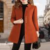 Ženy Podzim Zima Vlněný kabát střední délky Vroubkovaný límec Dlouhý rukáv Jednořadý Slim Fit Dámské svrchní oděvy Jednobarevný kabát