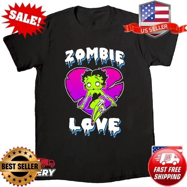 

Betty Boop Halloween Zombie Love Death Heart T-Shirt S-5XL 4XL