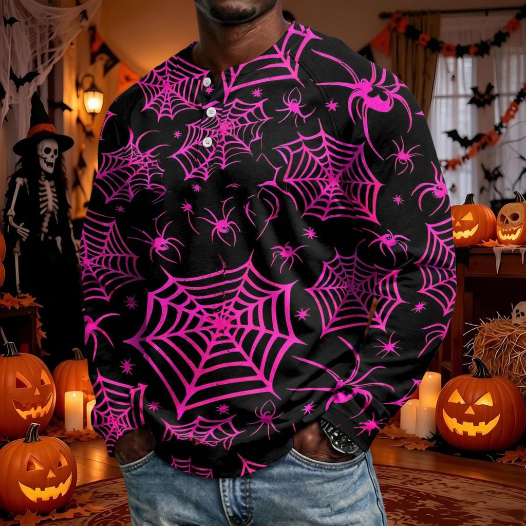 Men's Long Sleeve Shirt Loose Fit Casual Top for Halloween and Everyday Wear