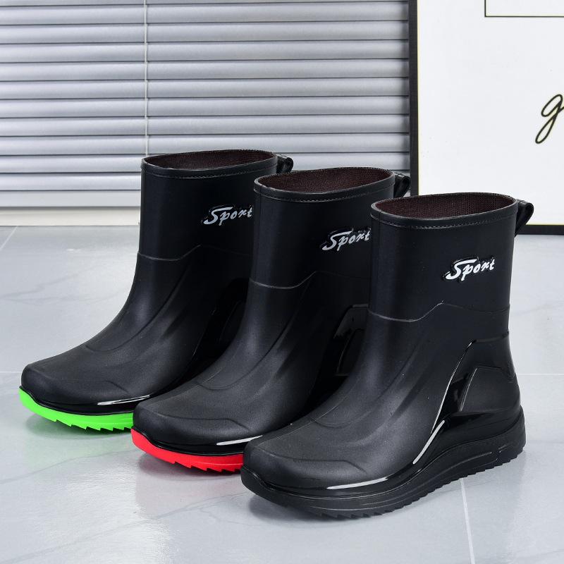 Mode mittelhohe Regenschuhe Herren rutschfeste Wasserschuhe thermische kurze Regenstiefel Herren Bündelmund Wasserstiefel Mode Gummischuhe Herren