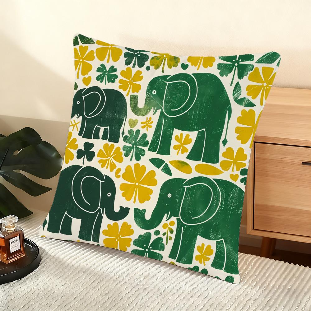 Elephant and flower Cushion Cover Soft Short Plush Pillow Cover Smooth Cozy Texture Aesthetic Cushion Case Home Decor
