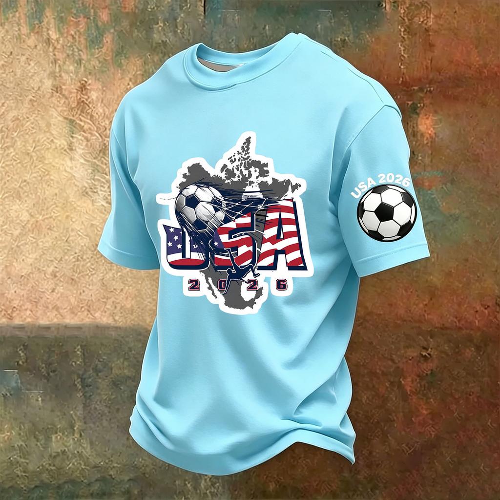 Men's V-Neck Printed Short Sleeve T-Shirt, Lightweight Breathable Casual Summer Top