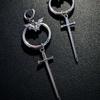 Gothic Punk Bat Dangle Earrings - Double Ring Pendant