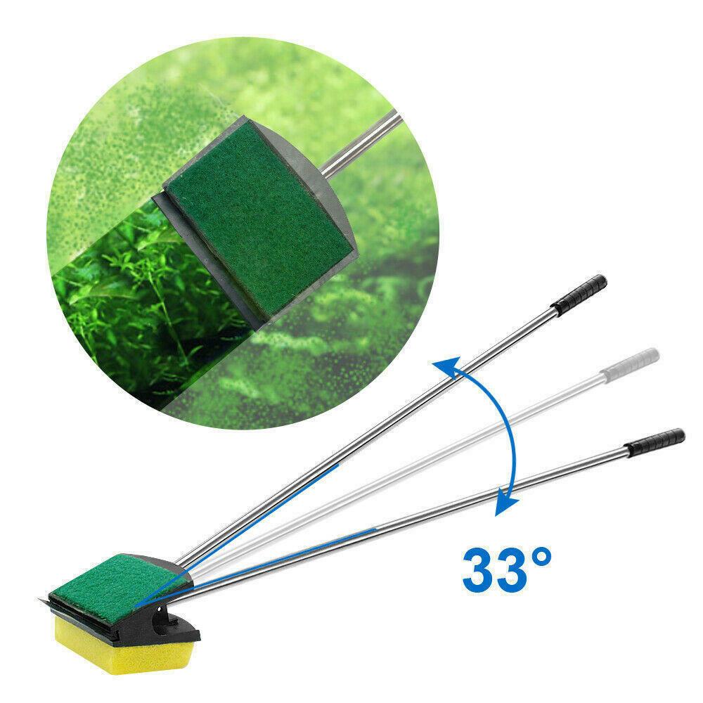 Double-sided Fish Tank Window Long Handle Clean Aquarium Cleaner Sponge Brush Cleaning Tool Kit